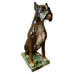 Ugo Zaccagnini & Figli, Signed Life Size Dog Boxer Sculpture Ceramic Italy 1950s