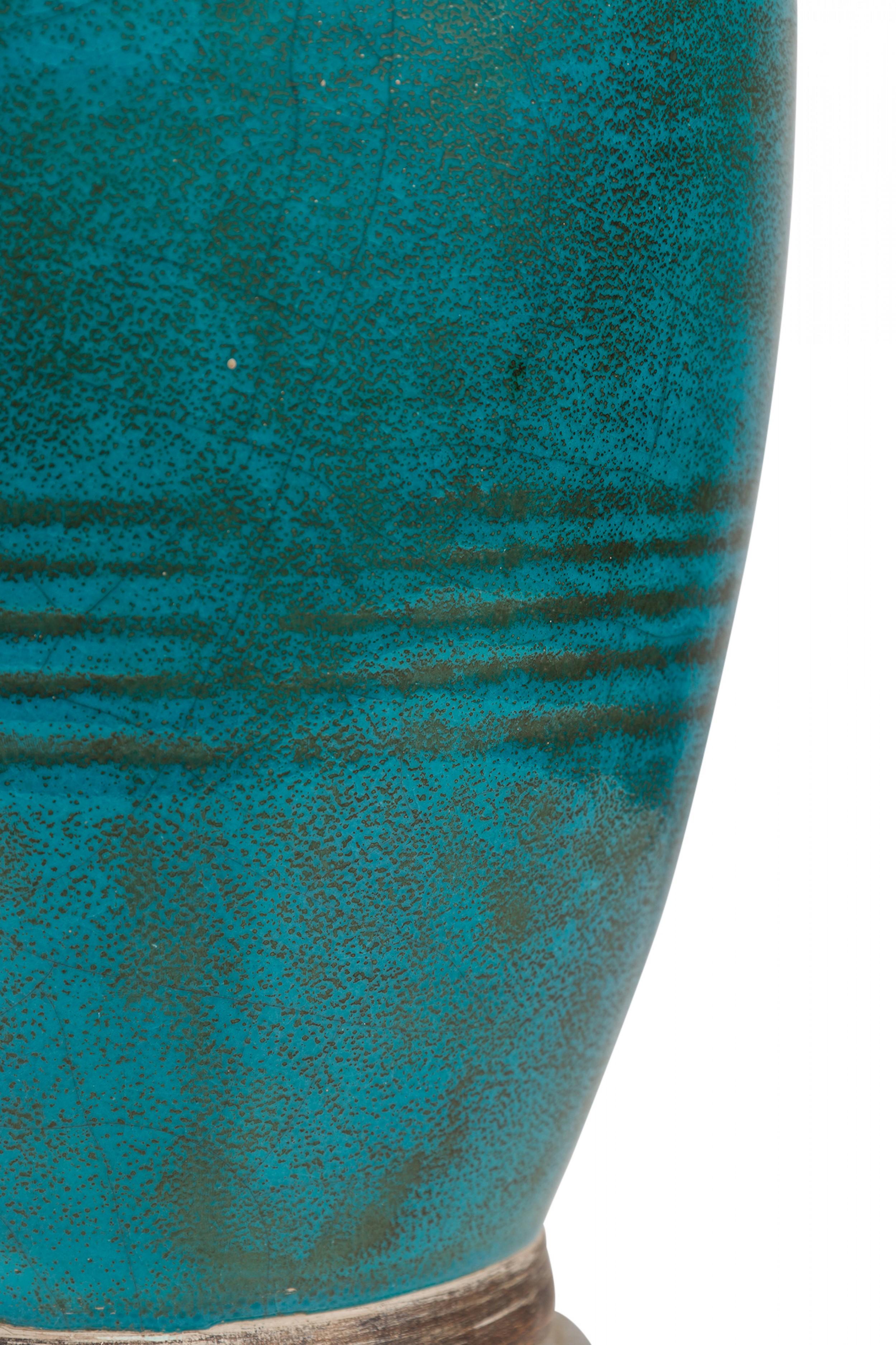 Italienische blau-grün glasierte Keramik-Tischlampe von Ugo Zaccagnini aus der Mitte des Jahrhunderts im Angebot 1