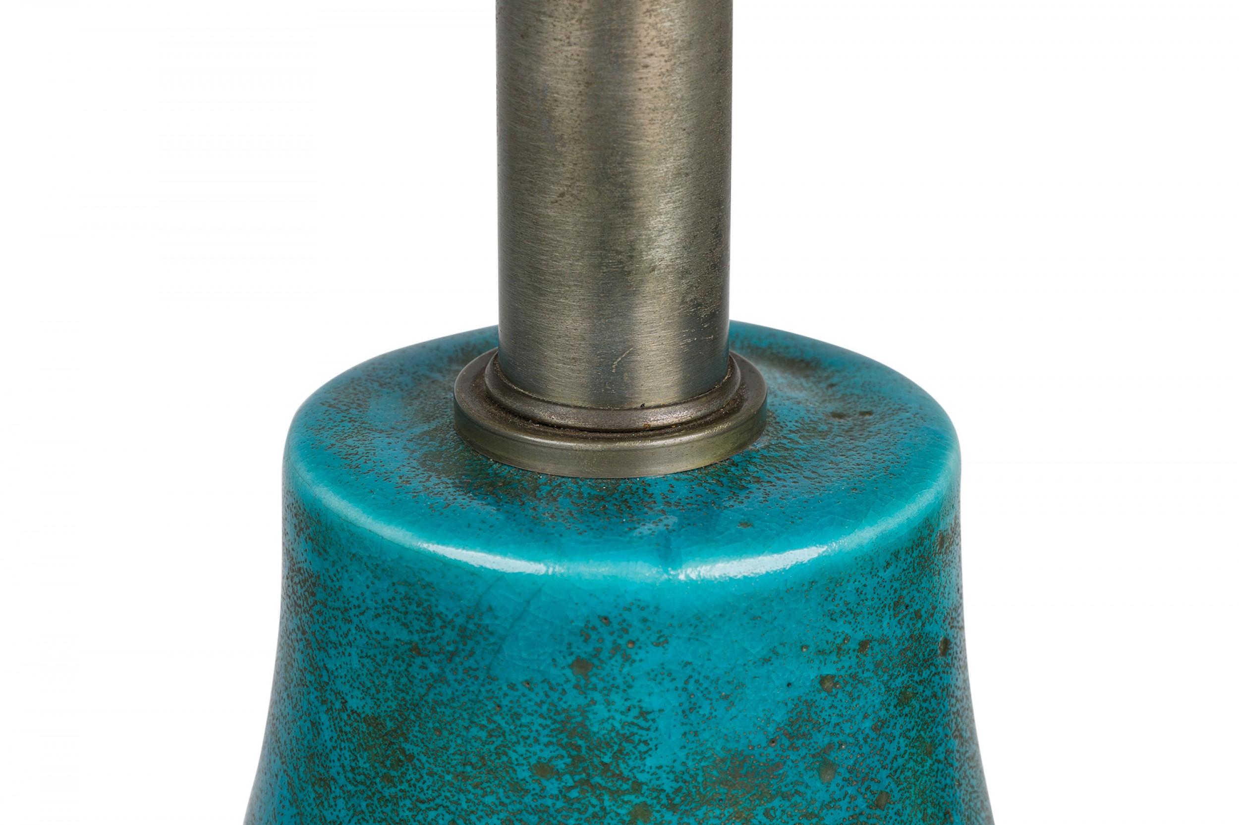 Italienische blau-grün glasierte Keramik-Tischlampe von Ugo Zaccagnini aus der Mitte des Jahrhunderts im Angebot 2