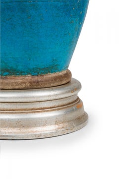 Ugo Zaccagnini Midcentury Italian Ceramic Persian Blue Glazed Table Lamp