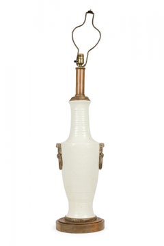 Ugo Zaccagnini Mid-Century Italian Ceramic Tall Urn Table Lamp on Wood Stand