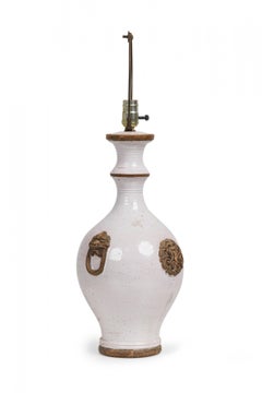Ugo Zaccagnini Midcentury Italian Ceramic Tall Urn Table Lamp on Wood Stand