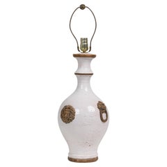 Vintage Ugo Zaccagnini Midcentury Italian Ceramic Tall Urn Table Lamp on Wood Stand