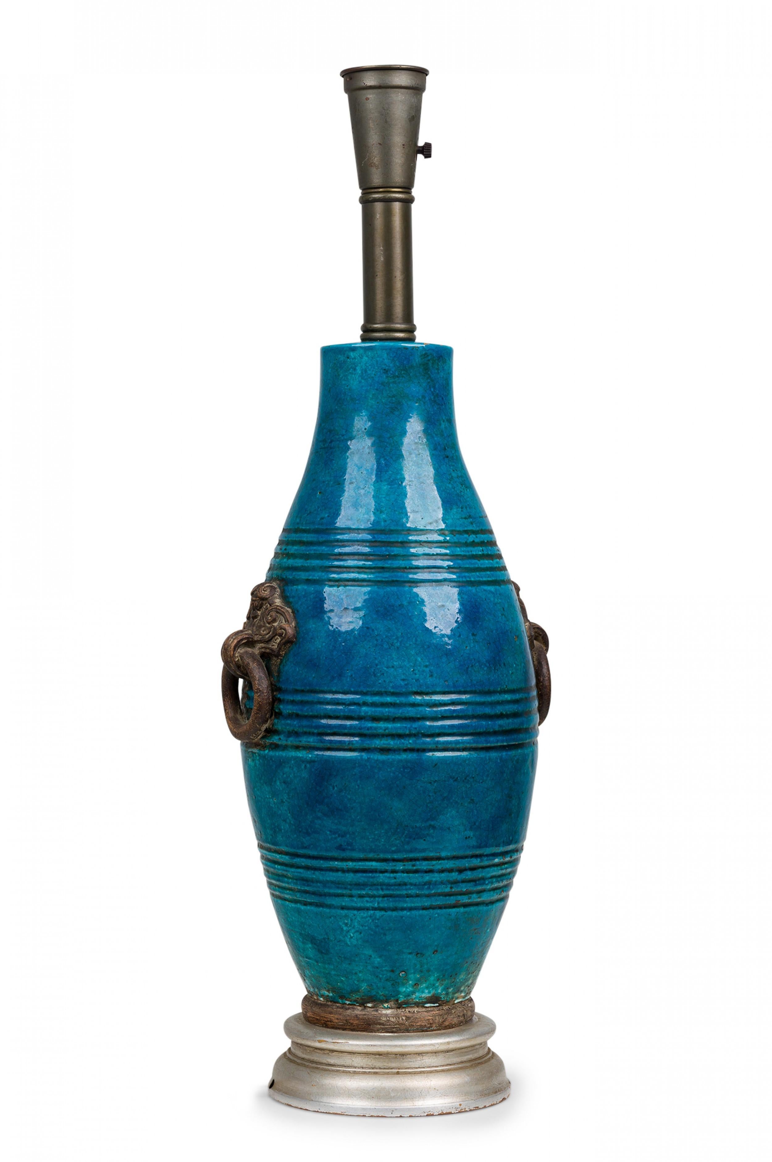 Lampe de bureau italienne du milieu du siècle dernier en céramique émaillée bleu turquoise de Ugo Zaccagnini Bon état - En vente à Queens, NY