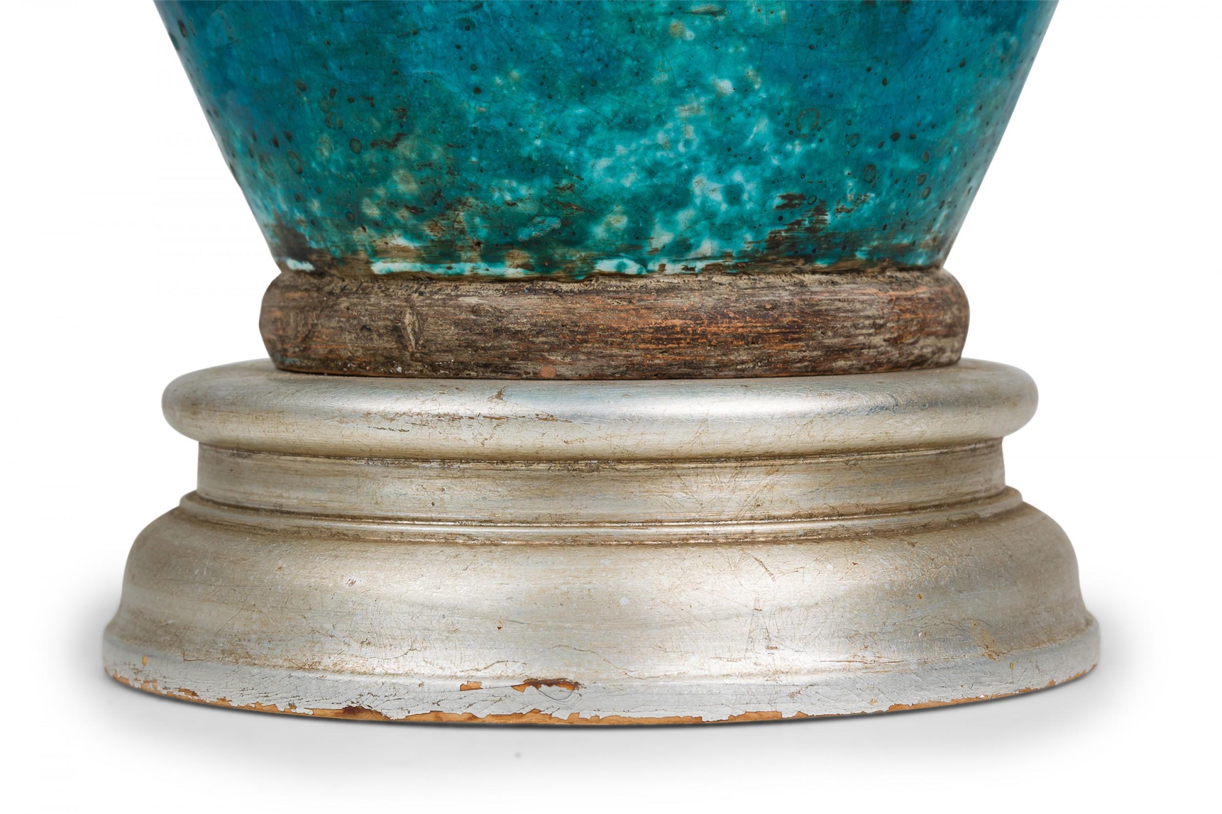 20th Century Ugo Zaccagnini Mid-Century Italian Ceramic Turquoise Blue Glazed Table Lamp For Sale