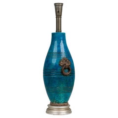 Vintage Ugo Zaccagnini Mid-Century Italian Ceramic Turquoise Blue Glazed Table Lamp
