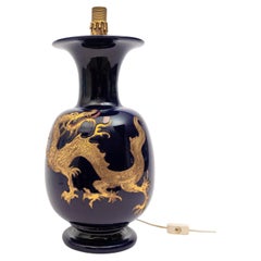 Ugo Zaccagnini: monumental Italian dragon ceramic/majolica table lamp