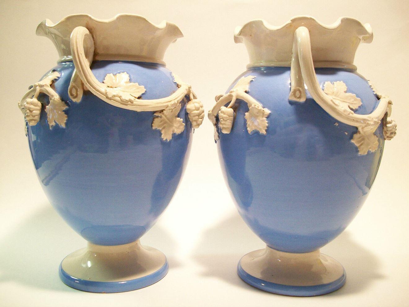 UGO ZACCAGNINI, Pr. of Italian Studio Pottery Majolica Vases, Mid 20th Century In Good Condition For Sale In Chatham, ON