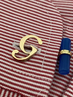 18 Karat Yellow Gold Blue Agate "Letter" Customizable Unisex Cufflinks