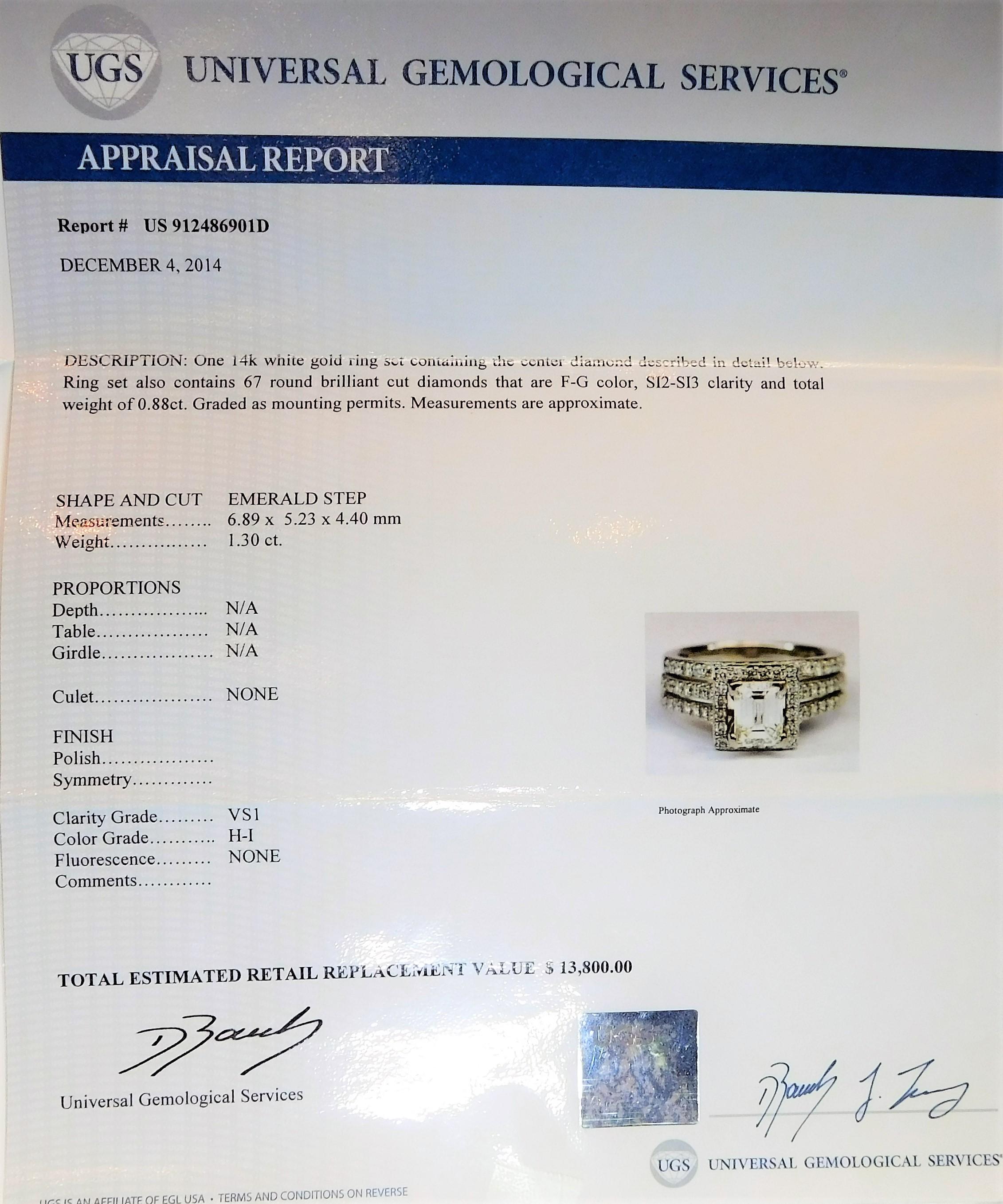 UGS Certified 2.18 Carat Emerald Cut Diamond Engagement Ring 14