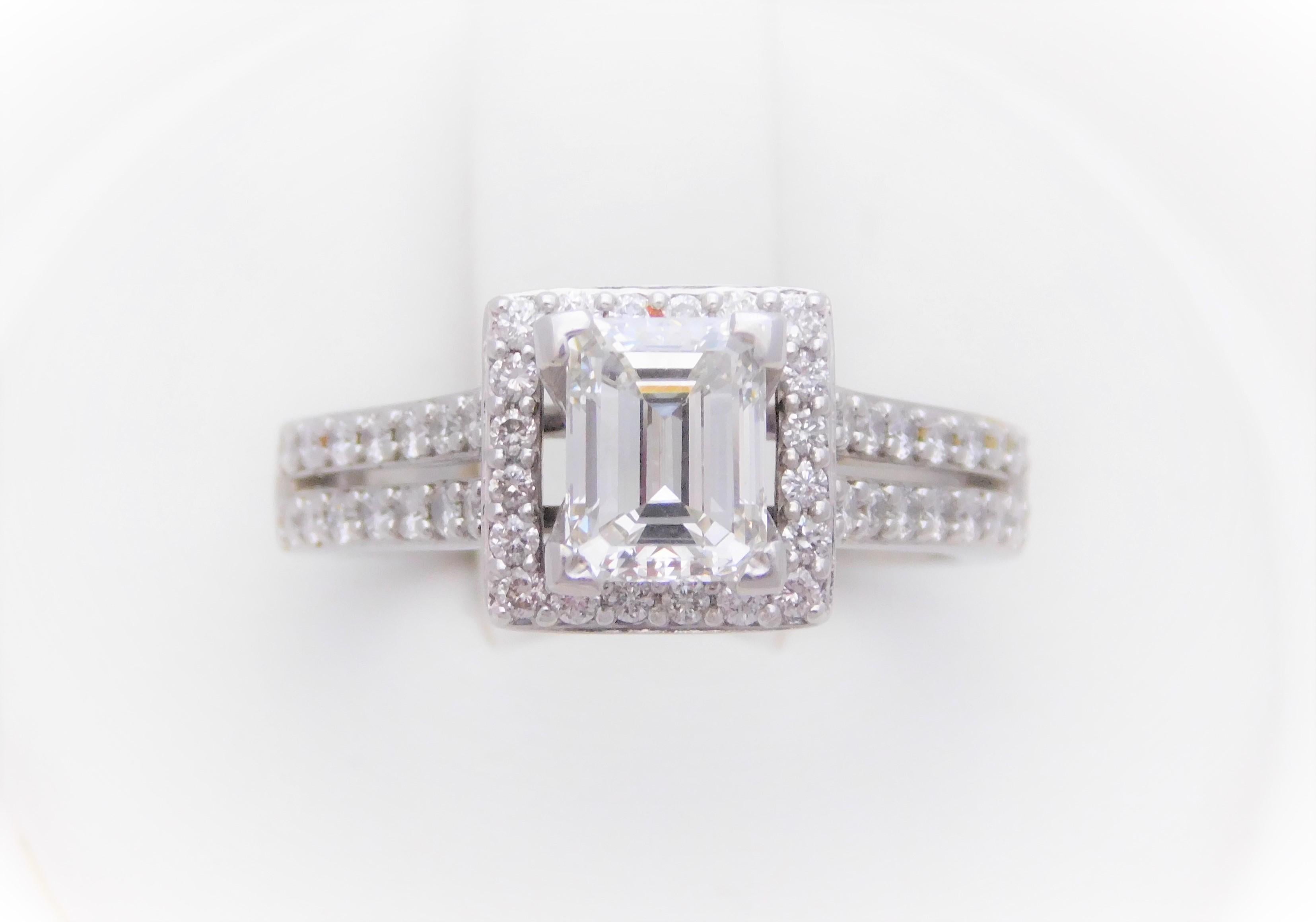 Modern UGS Certified 2.18 Carat Emerald Cut Diamond Engagement Ring