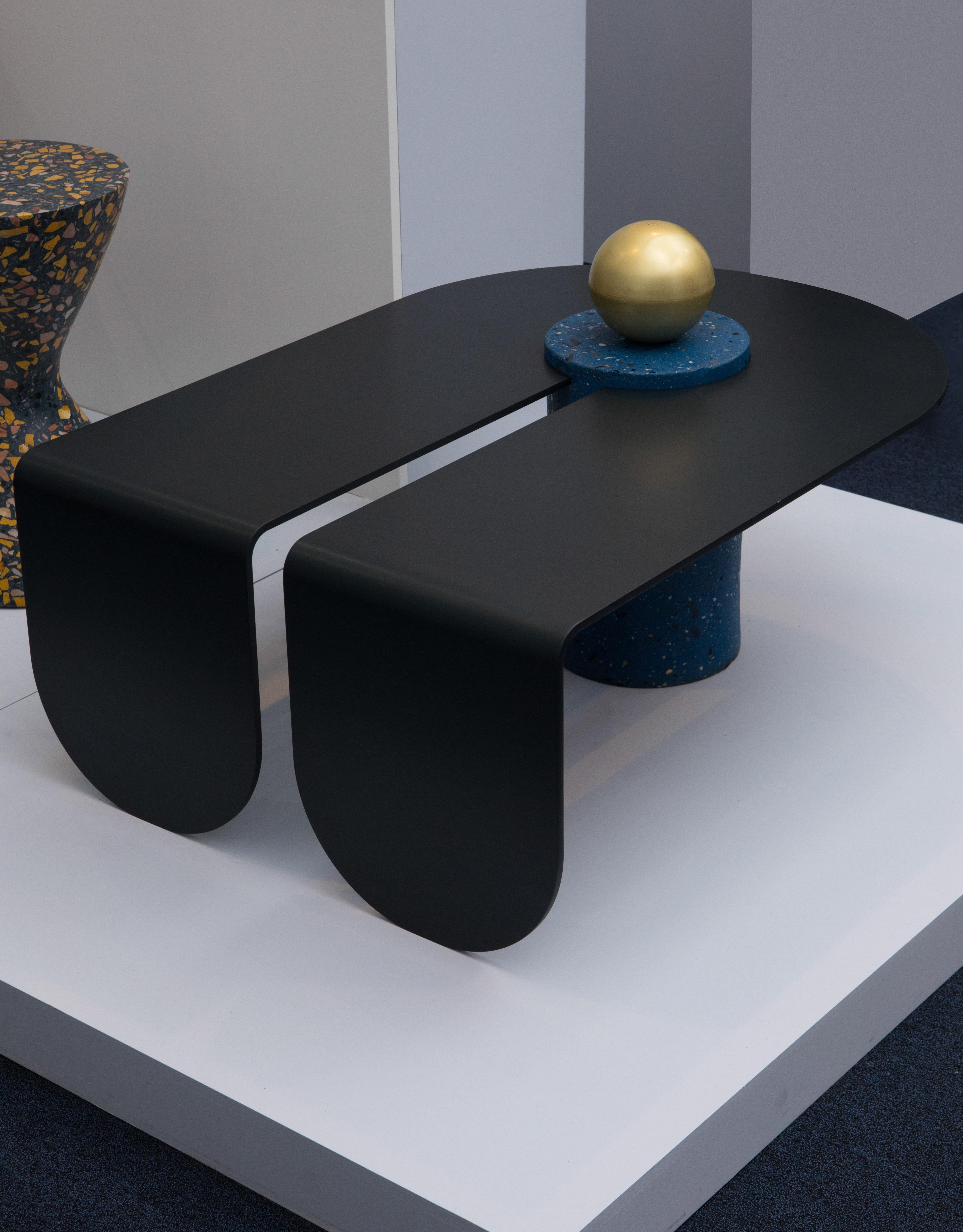 Anodized U&I Coffee Table with Brass Storage Sphere by Birnam Wood Studio