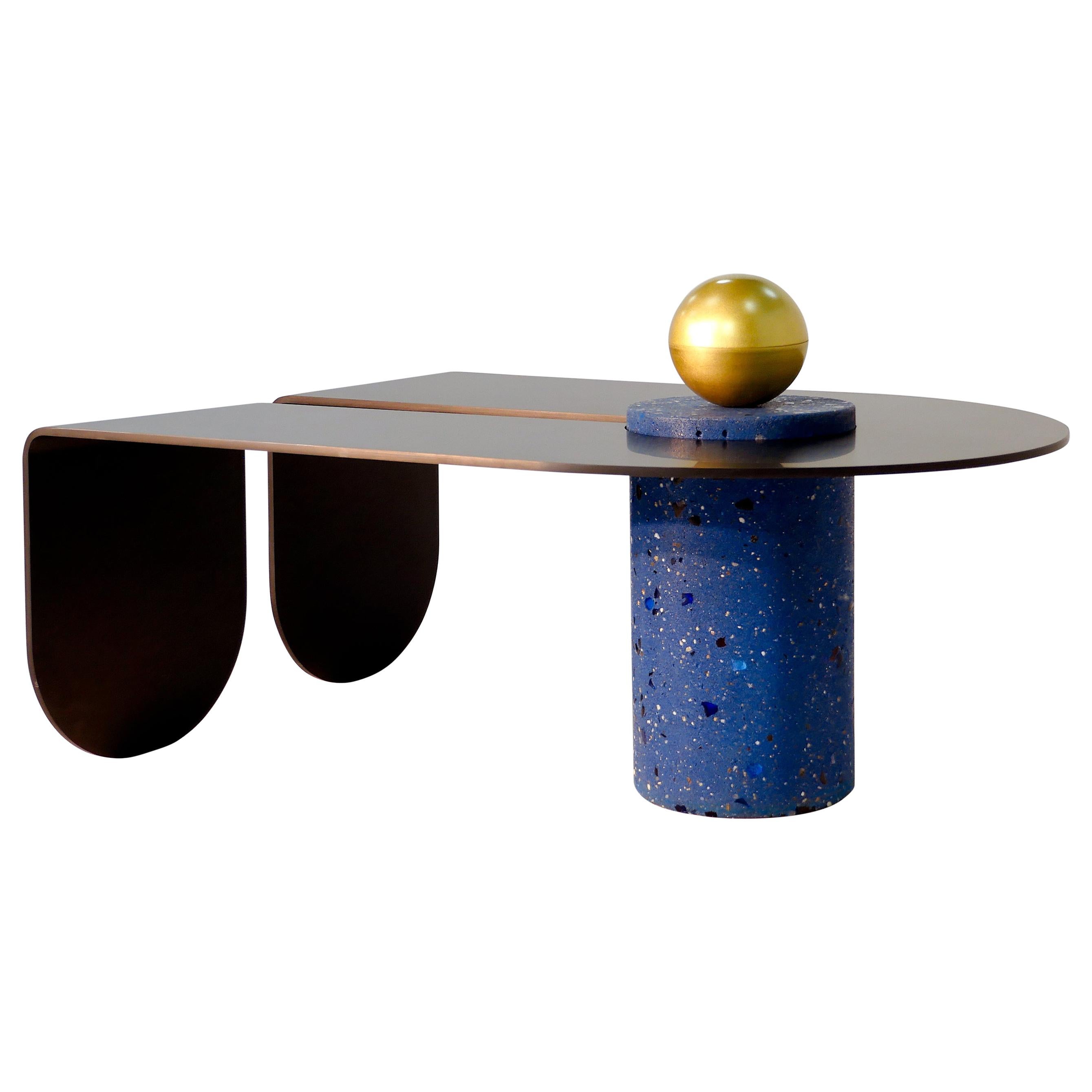 U&I Coffee Table with Brass Storage Sphere by Birnam Wood Studio