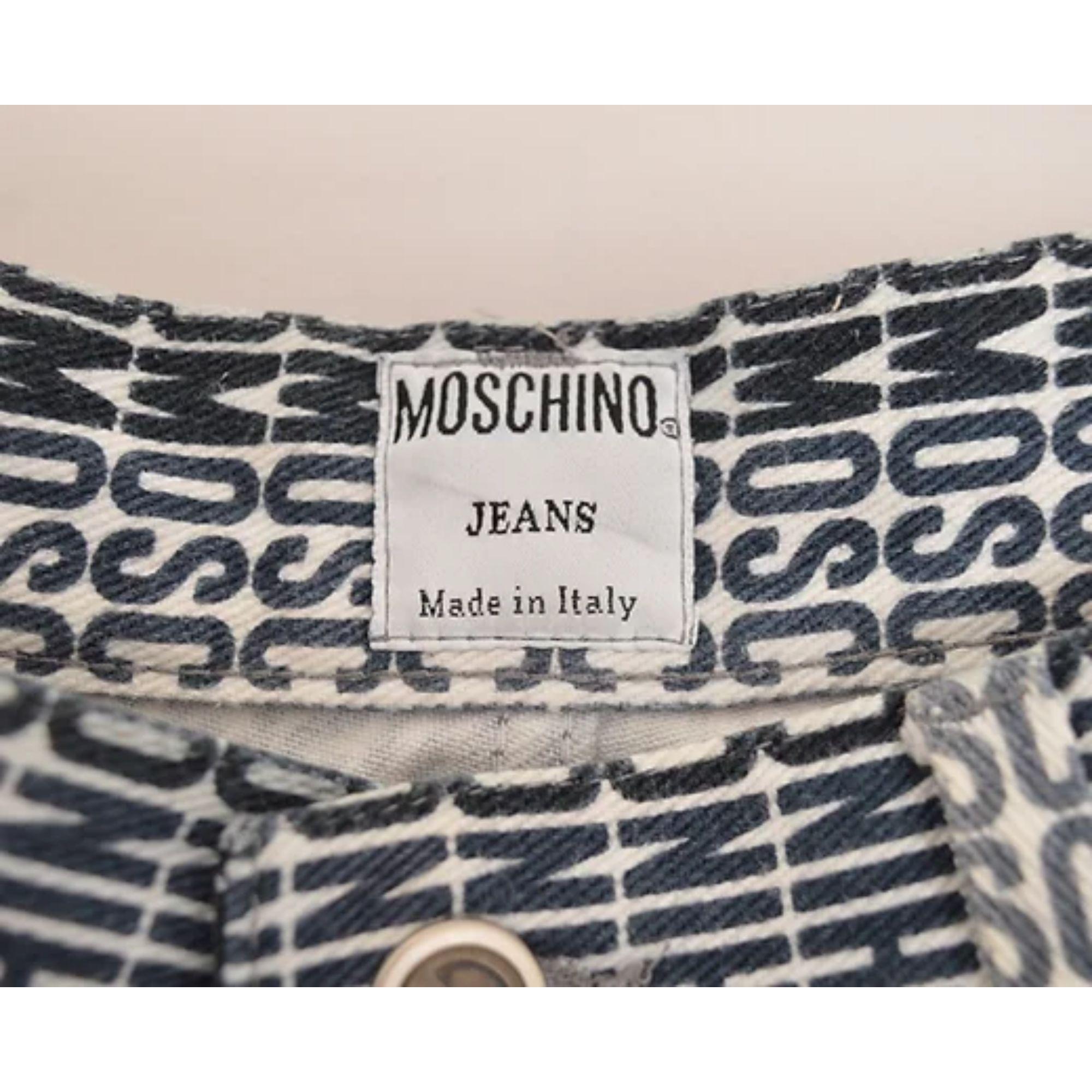 Gray UK Garage Rave Vintage Moschino Spell Out White & Black Trousers jeans For Sale