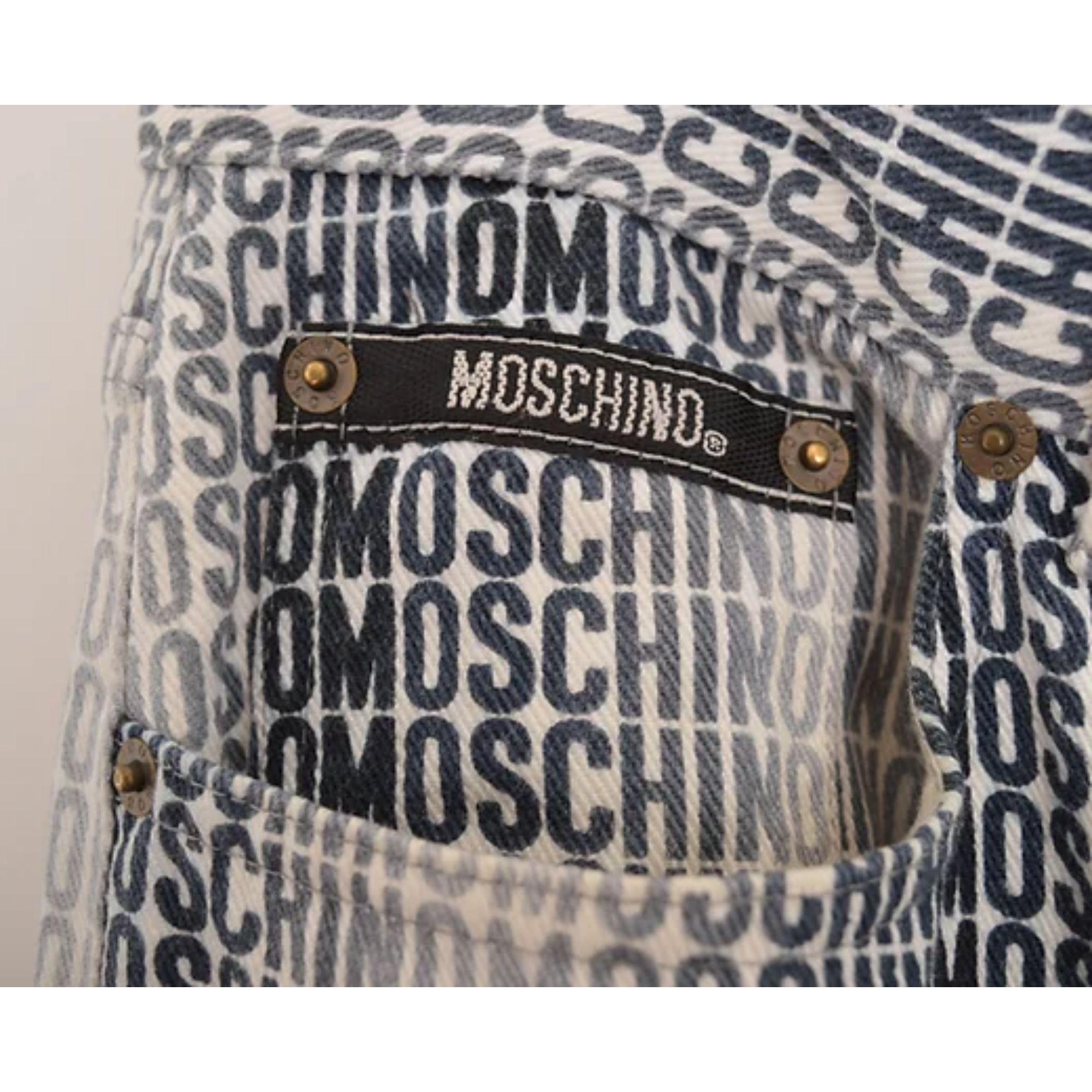 UK Garage Rave Vintage Moschino Spell Out White & Black Trousers jeans In Good Condition For Sale In Sheffield, GB