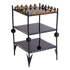 UK Great Britain Contemporary Art Side Table with Metal, Mirror, and Bee Design