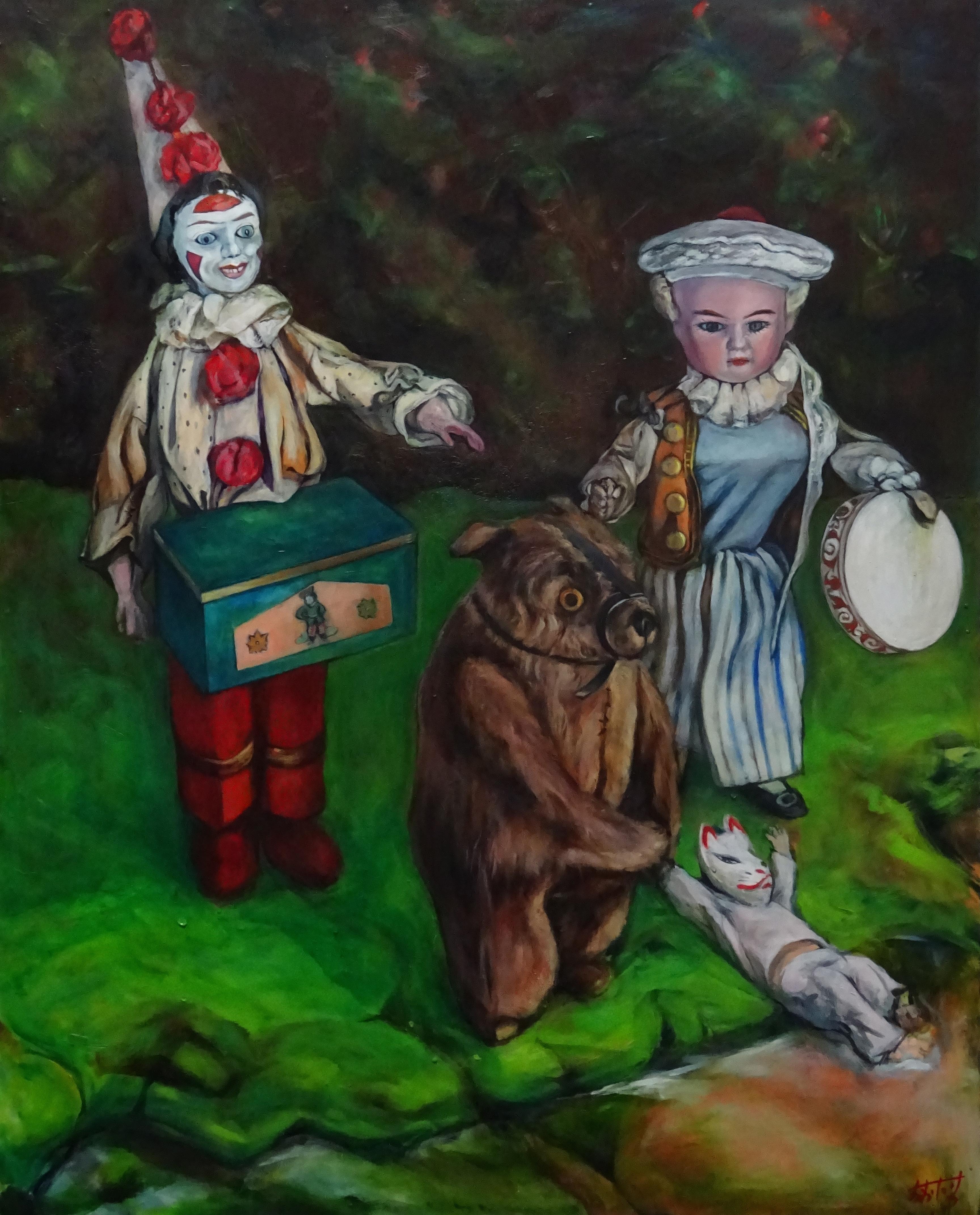 Bear keeper - Surrealism Symbolism Dream unconscious experience painting - Painting by Uki Otake