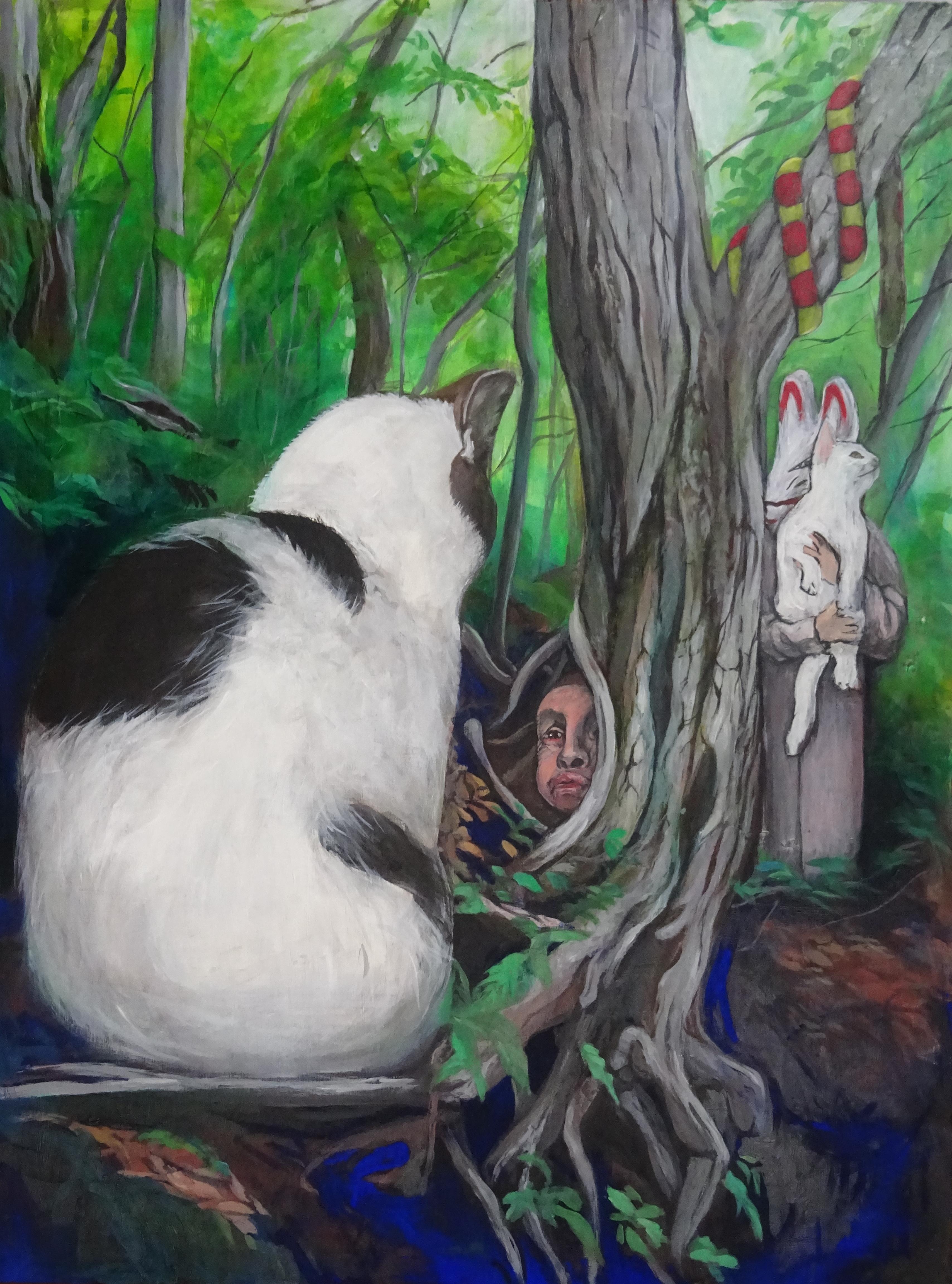 Dream of a Giant Cat - Symbolism Dream unconscious experience painting - Painting by Uki Otake
