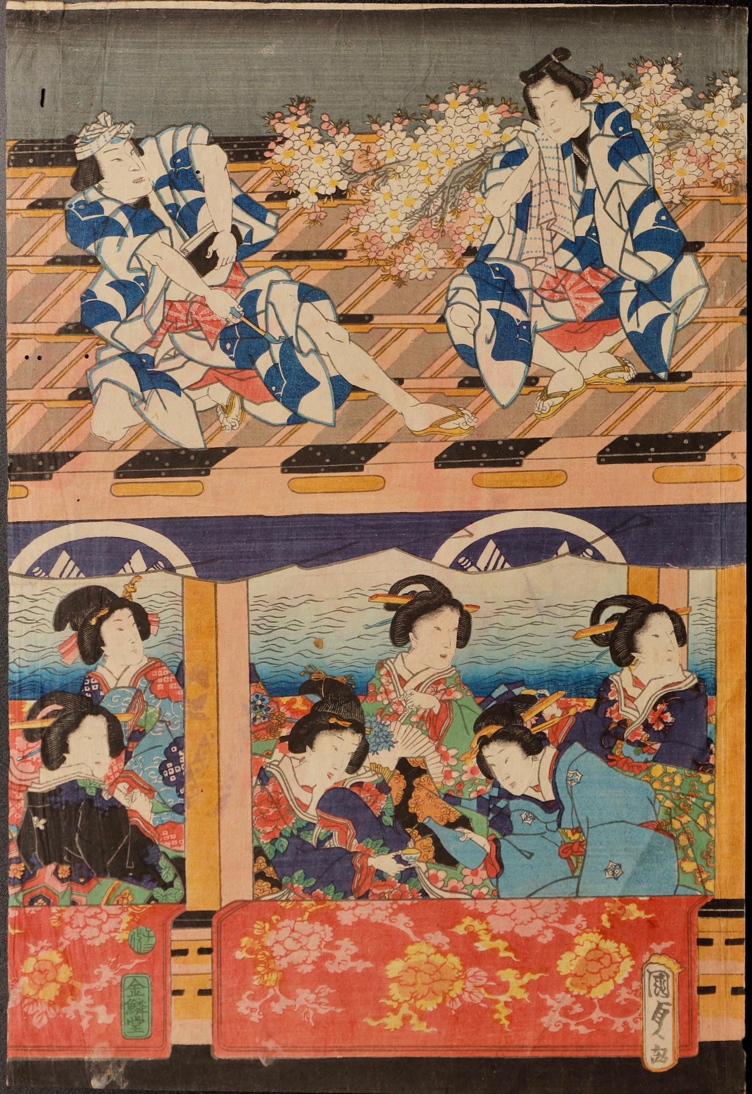 Ukiyoe print by Utagawa Kunisada 3 pcs set  
Utagawa Kunisada ( 1786- 1865) also known as Utagawa Toyokuni III . 
Fine condition with natural patination and minor abrasions as seen on the photos
Size for 3 pcs : 73.5 x36 cm ( 29x14 inch )