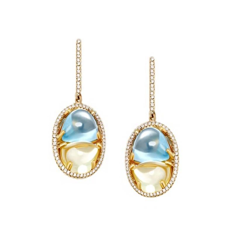 Earrings Yellow 18 K Gold (Matching Ring Available)
Weight 6,14 gram
Diamond 130-Round57-0.04ct-3 / 5A
Topaz 2- 4,27 ct
Quartz 2-3,49 ct

With a heritage of ancient fine Swiss jewelry traditions, NATKINA is a Geneva-based jewelry brand that creates