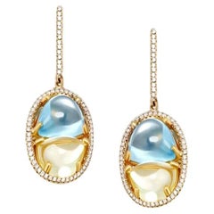 Ukrainian Collection Diamond Quartz Topaz 18 Karat Gold Diamond Earrings for Her