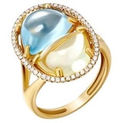 Ukrainian Collection Diamond Quartz Topaz 18 Karat Gold Diamond Ring For Her