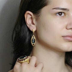 Ukrainian Collection Sapphire Topaz Garnet Diamond 18 Karat Gold Earrings
