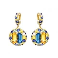 Ukrainian Collection Heritage Citrine and Sapphire Gold Designer Diamond Ring