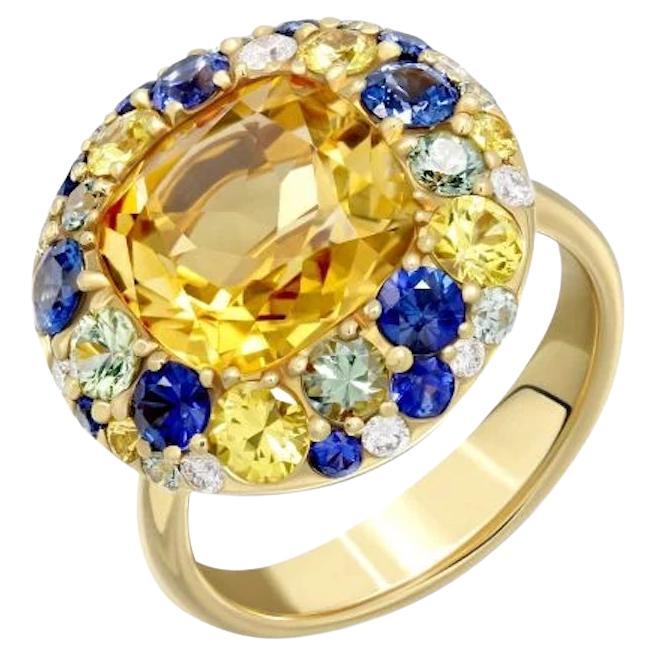 Ukrainian Collection Heritage Citrine and Sapphire Gold Designer Diamond Ring