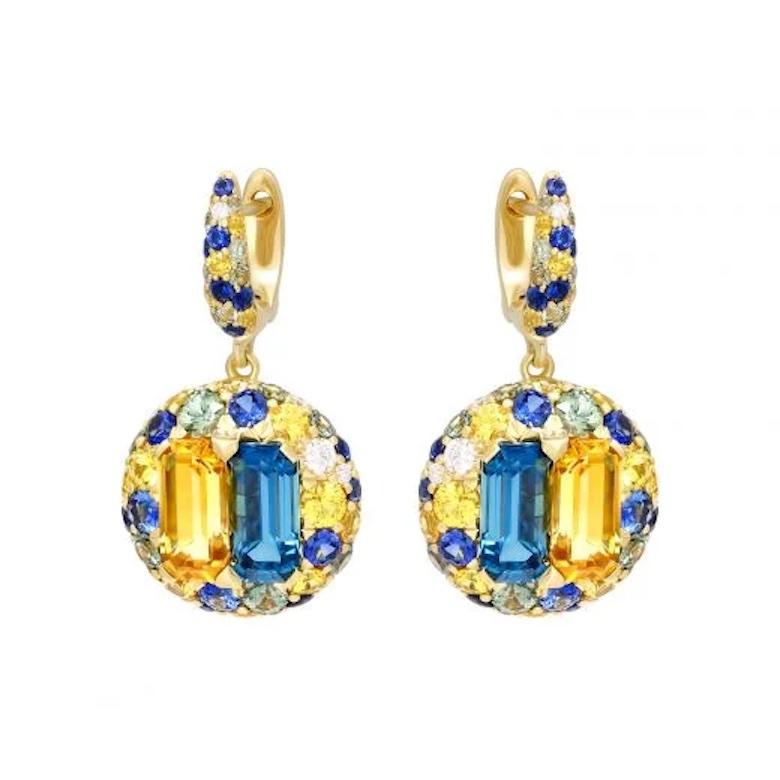 Ukrainian Collection Heritage Citrine Sapphire 18 Karat Gold Diamond Earrings In Fair Condition For Sale In Montreux, CH
