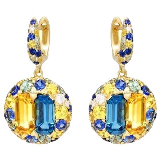 Ukrainian Collection Heritage Citrine Sapphire 18 Karat Gold Diamond Earrings For Sale
