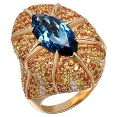 Ukrainian Heritage Yellow Orange Sapphire Gold Diamond Designer 18K Ring