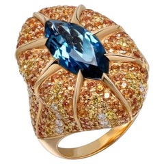 Ukrainian Heritage Yellow Orange Sapphire Gold Diamond Designer Earrings