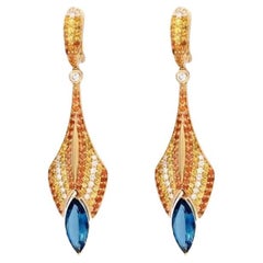 Ukrainian Heritage Yellow Orange Sapphire Gold Diamond Designer Earrings