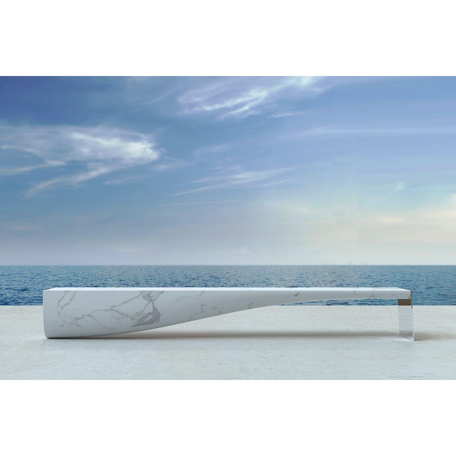 Ula Sculpture White Bench by Veronica Mar
Dimensions: D300 x W40 x H40 cm
Materials: White Macael
Weight: 2200kg.

Custom Dimensions and type of marble Available Upon Request. It is available in from 2 meters up to 3 meters long.

Veronica is