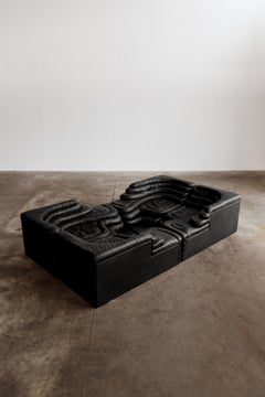 Ubald Klug DS-1025 Divano "Terrazza" per De Sede, Pelle nera, 1974, Set di 4