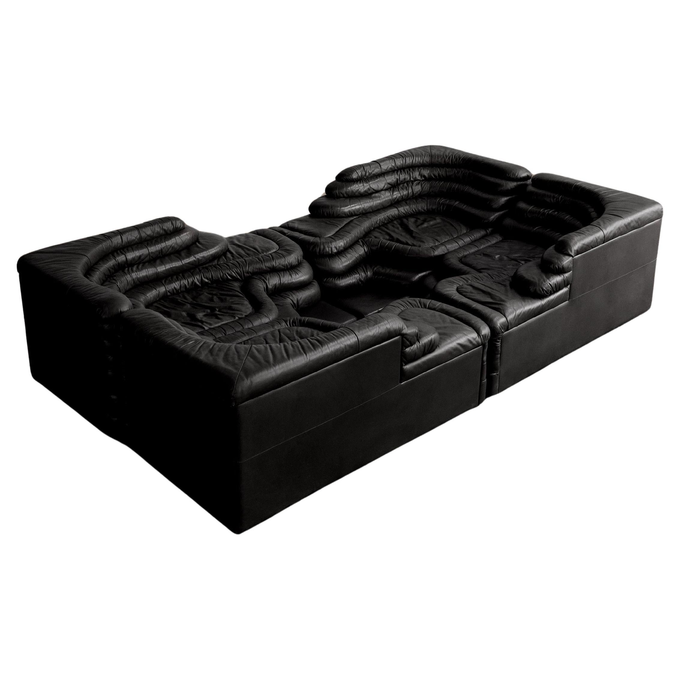 Ubald Klug DS-1025 "Terrazza" Sofa for De Sede, Black Leather, 1974, Set of 4