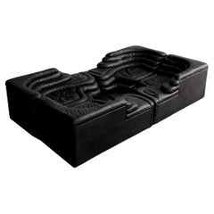 Ulbald Klug DS-1025 Canapé "Terrazza" pour De Sede, cuir noir, 1974, ensemble de 4 pièces