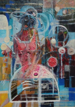 At the romantic table. 2008, Cardboard, oil, 64x45 cm