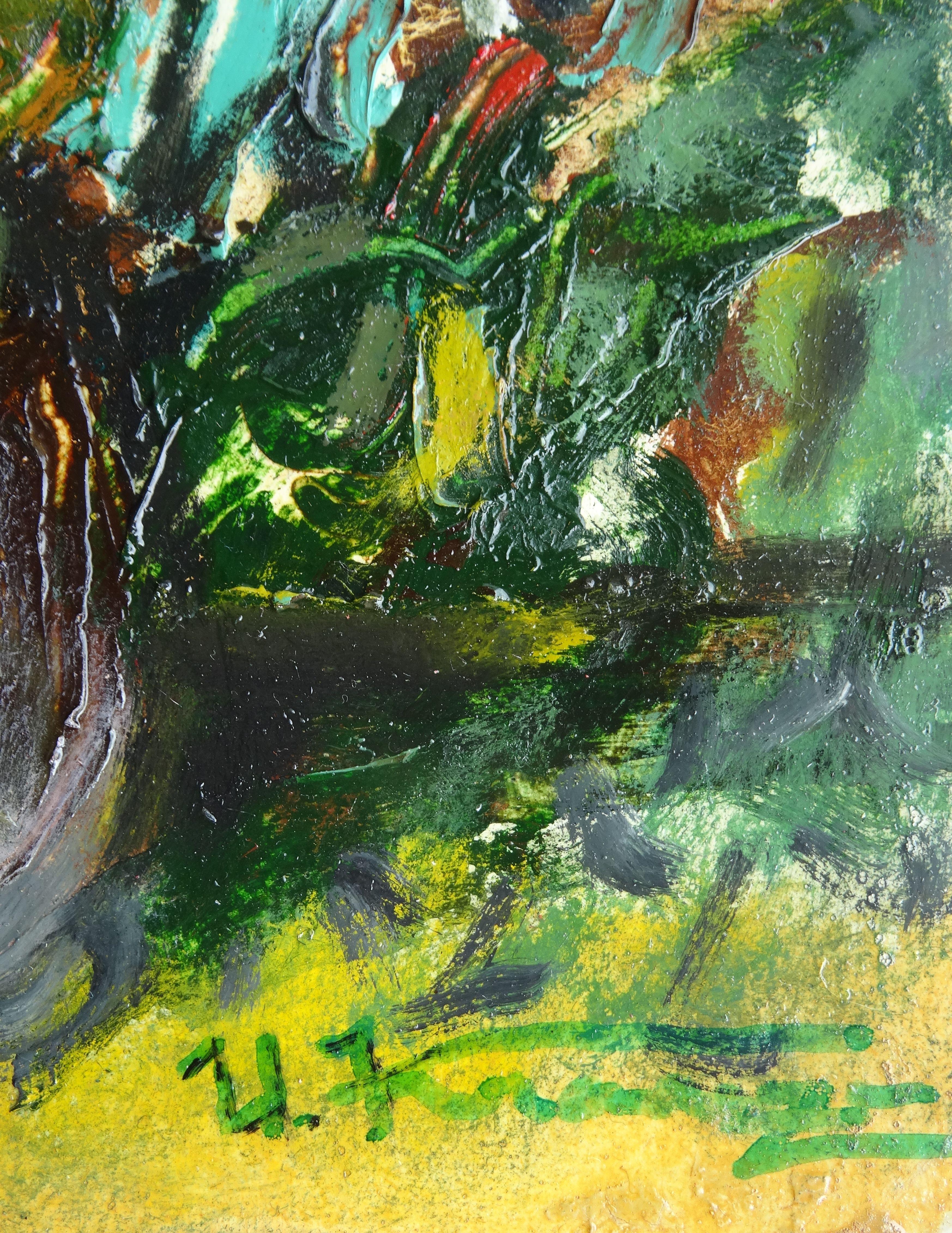 Ramo de flores con girasoles. Cartón, óleo, 31,5x22 cm - Painting de Uldis Krauze
