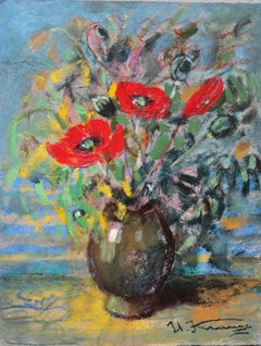 Blumenstrauß mit Mohnblumen  Kartenkarton, Öl, 29.3x23,5 cm