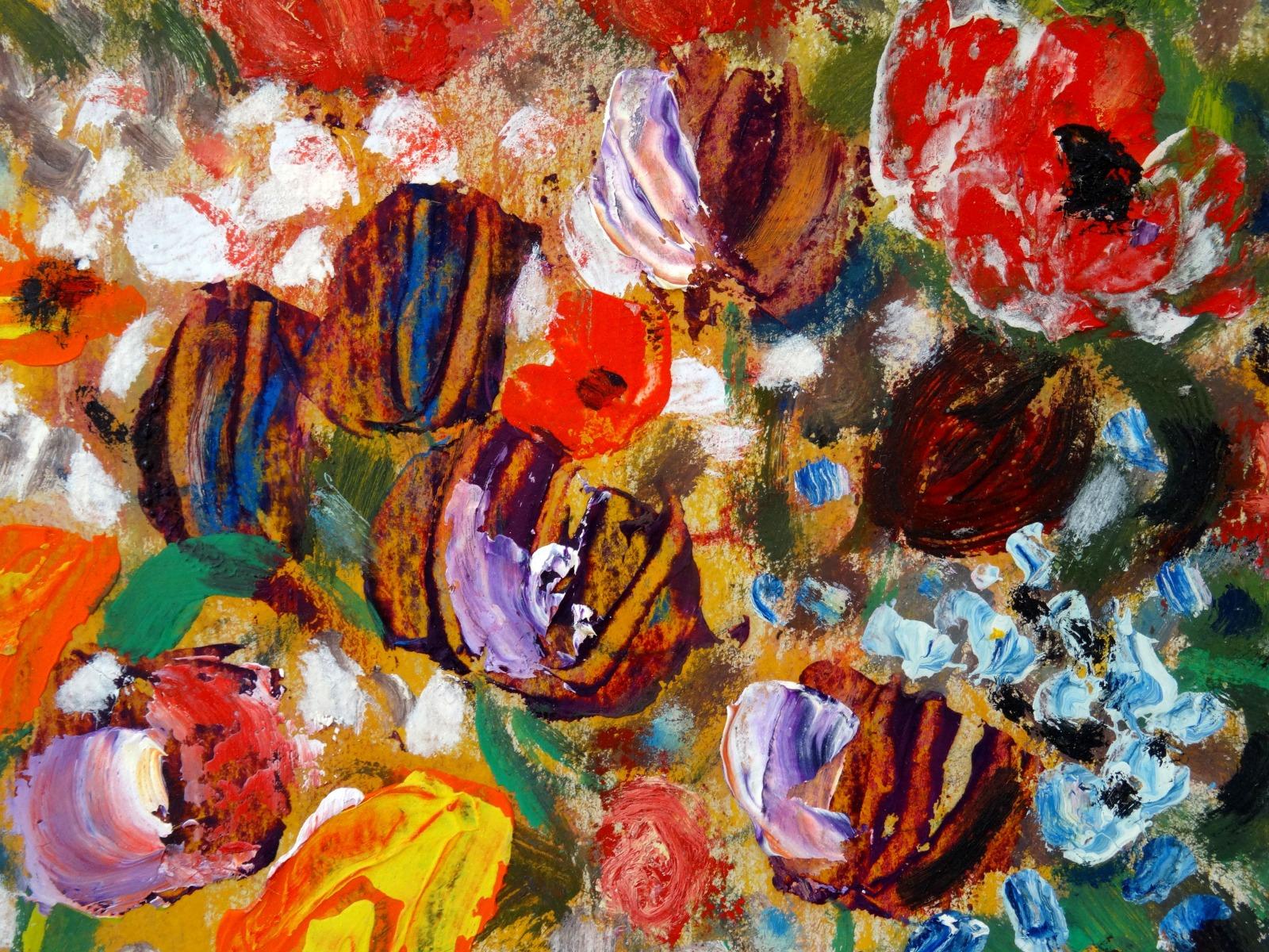 Bouquet joyeux  Huile sur carton, 31,5 x 22 cm - Impressionnisme Painting par Uldis Krauze