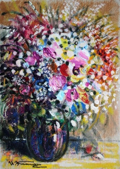 Composition dans un vase en marbre. 2024., carton, techniques mixtes, 31, 5 x 22 cm