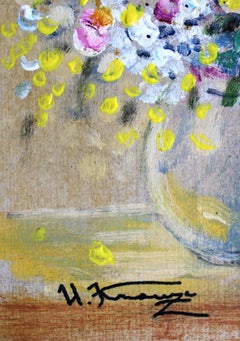 Composition with white flowers. 2023, cardboard, mixed media, 31. 5 x 22 cm