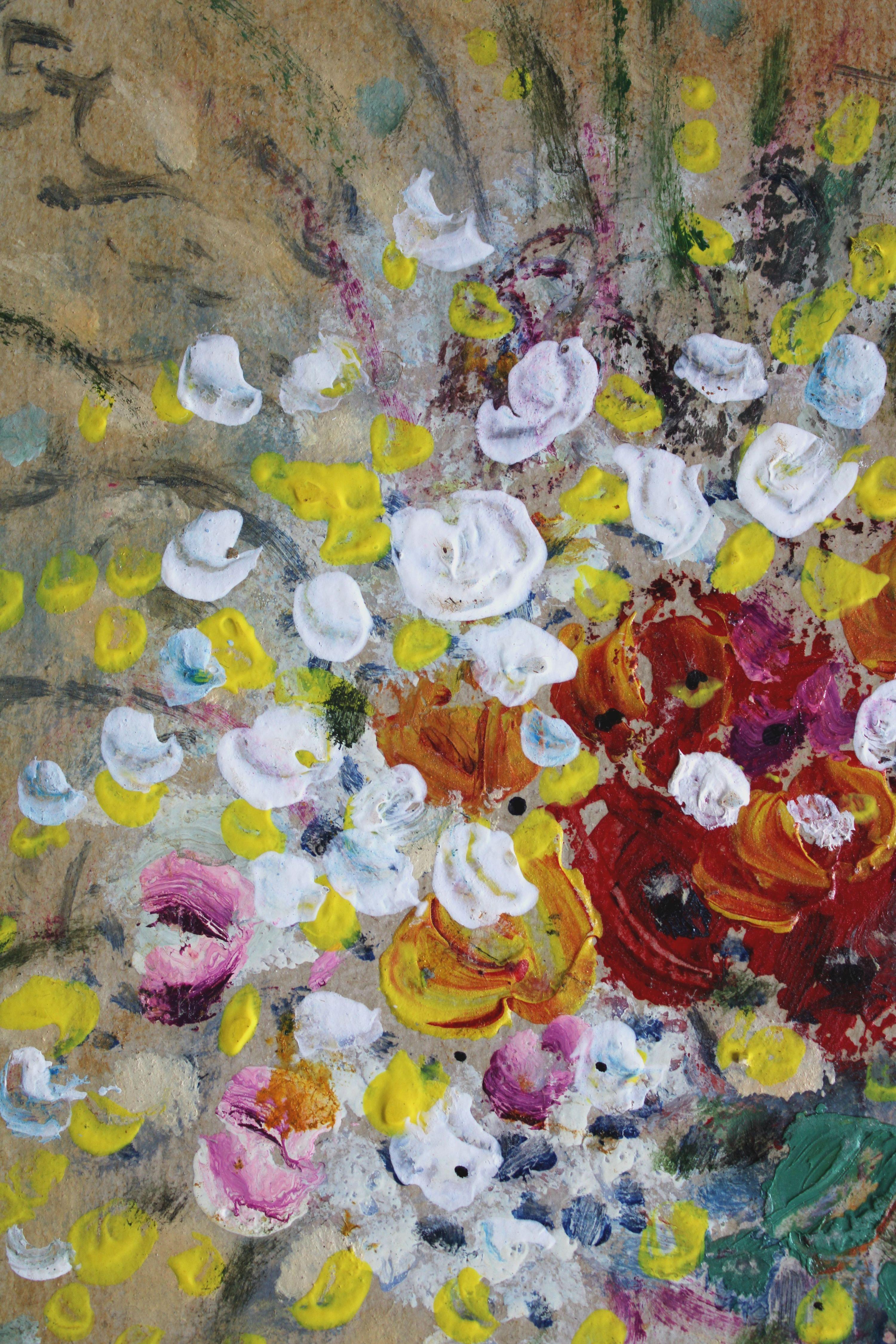 Komposition mit weißen Blumen. 2023, Karton, Mischtechnik, 31. 5 x 22 cm (Impressionismus), Painting, von Uldis Krauze
