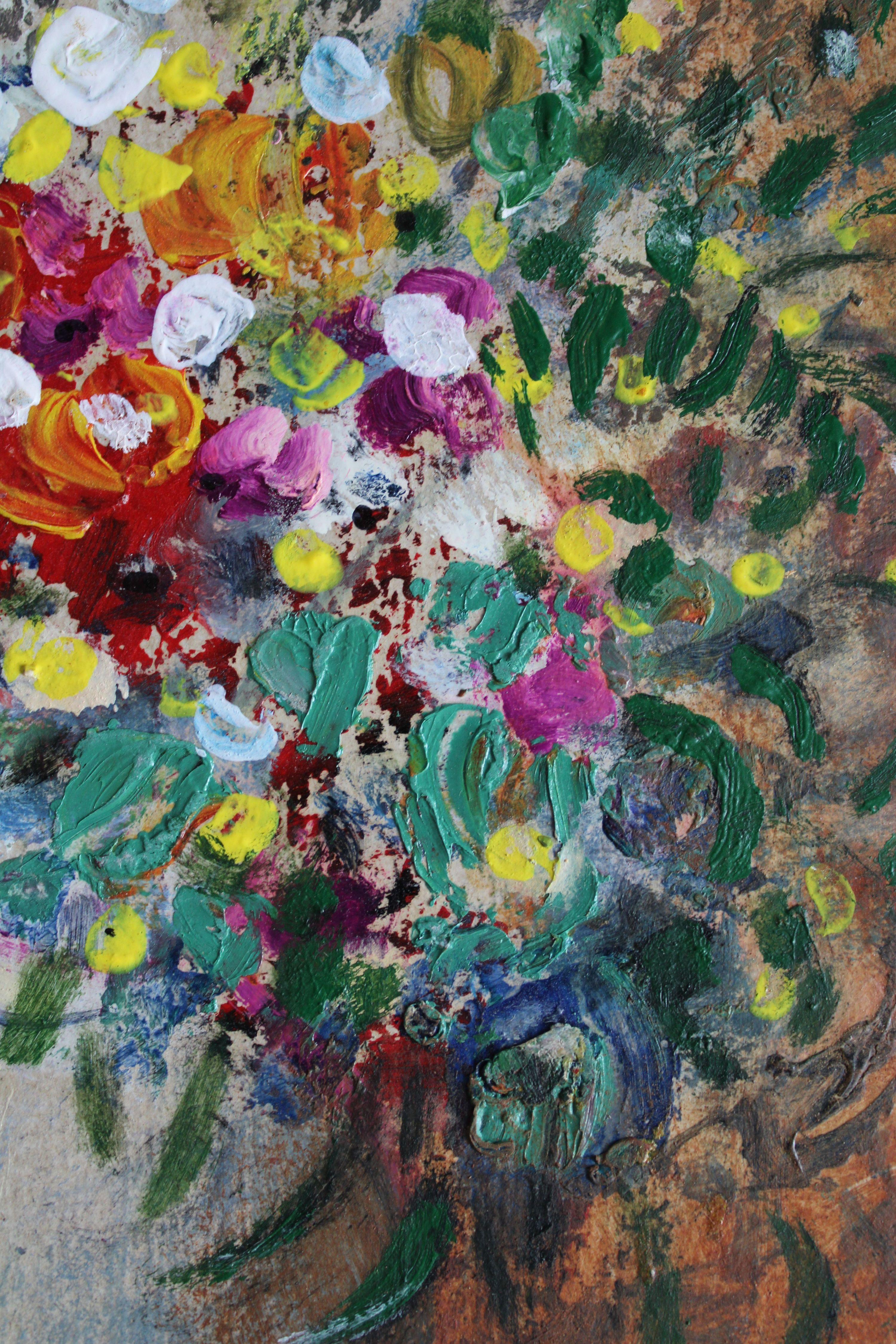 Komposition mit weißen Blumen. 2023, Karton, Mischtechnik, 31. 5 x 22 cm (Braun), Abstract Painting, von Uldis Krauze