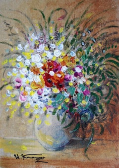 Composition avec fleurs blanches, 2023, carton, techniques mixtes, 31, 5 x 22 cm