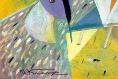 Constructive cellist  2001., cardboard, oil, 64x45 cm