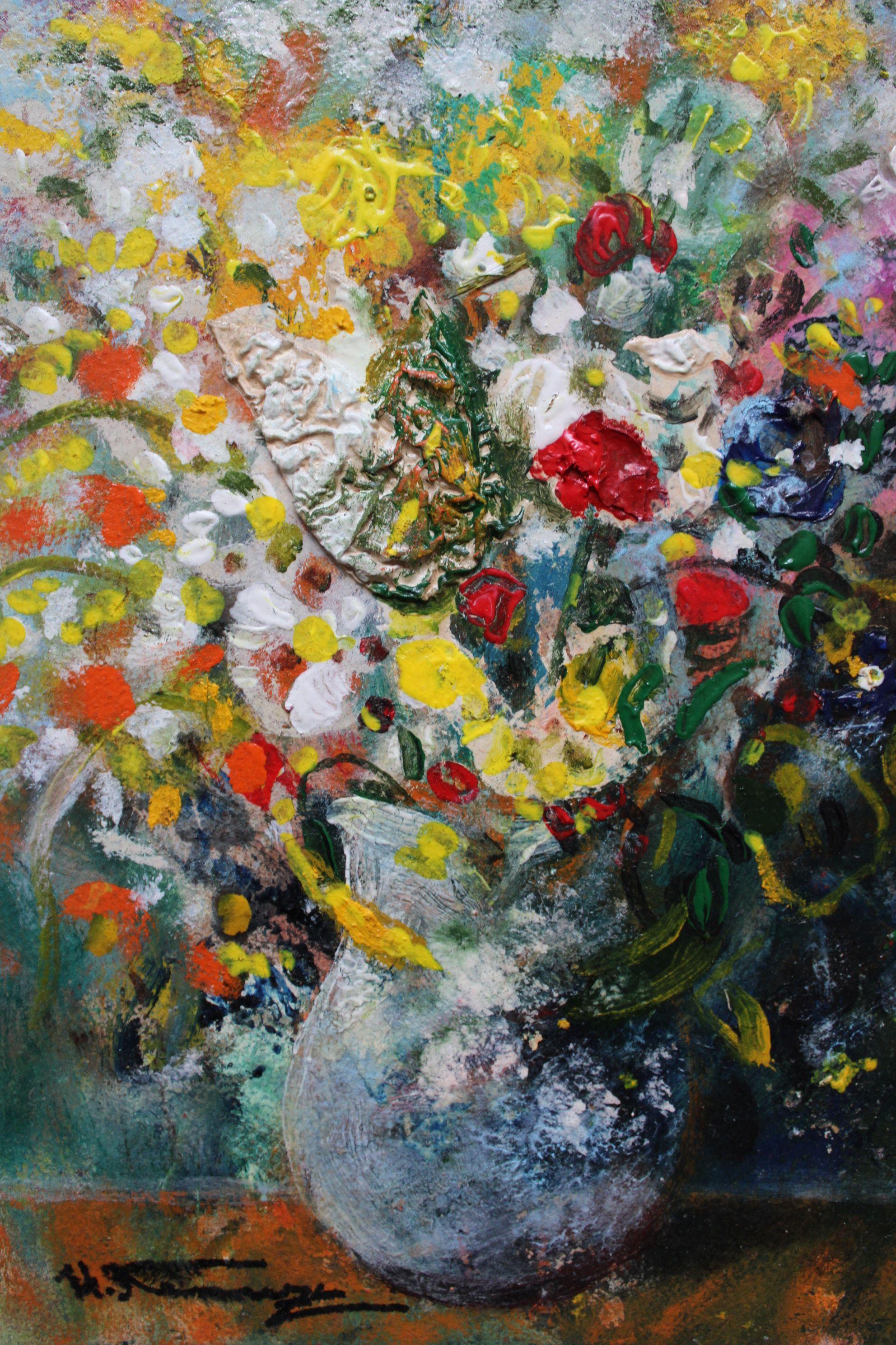 Flowers, 31x22 cm, carton/médias mixtes - Painting de Uldis Krauze