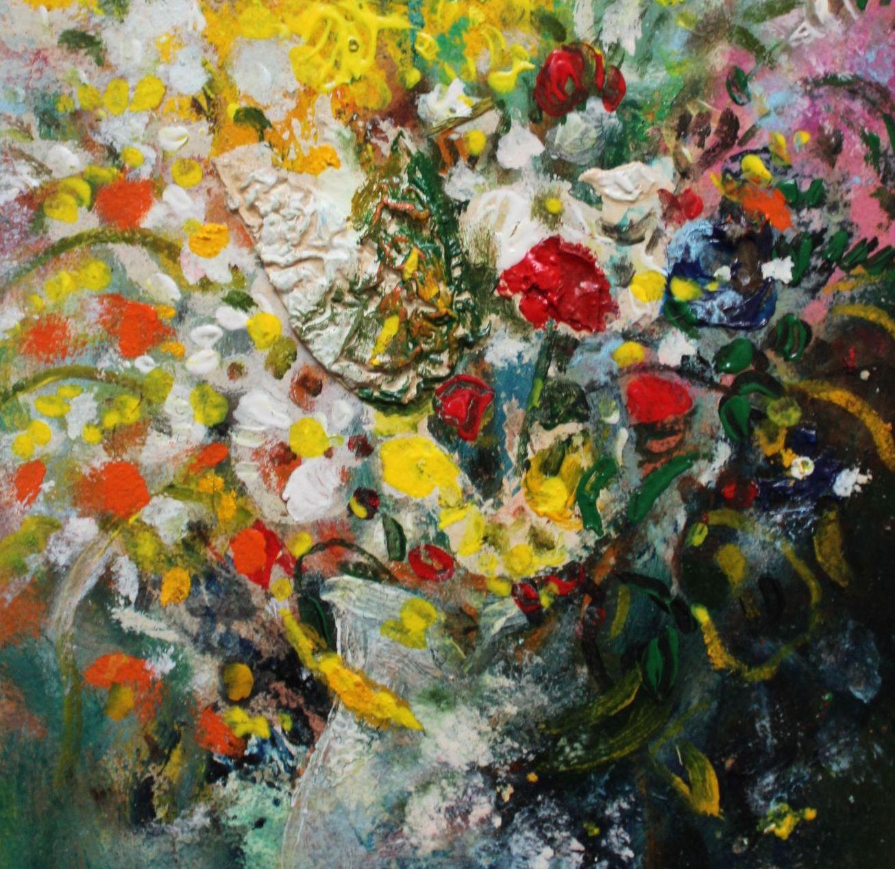 Flowers, 31x22 cm, carton/médias mixtes - Impressionnisme Painting par Uldis Krauze
